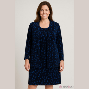 Alfred Angelo Velvet Dress Jacket Set Navy Blue Floral Occasion Party